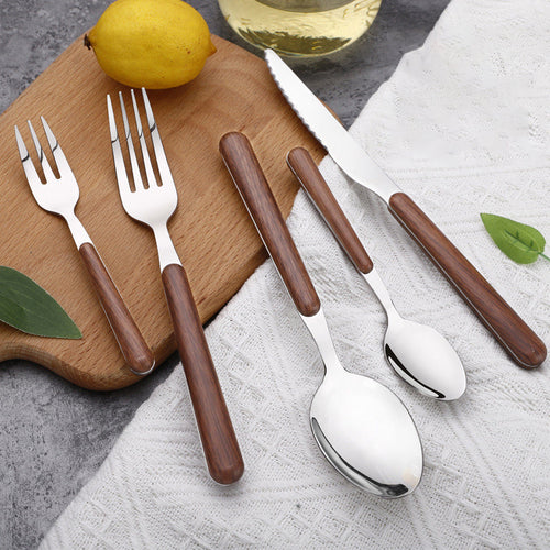 Norvo | Stål Flatware Set med Trehåndtak