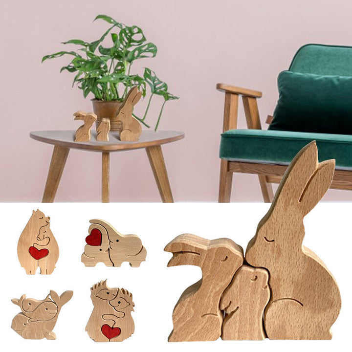 Skanto | Søtt dyrefamilie ornament, tre puslespill figur - 🎁Kjærlighetsgave