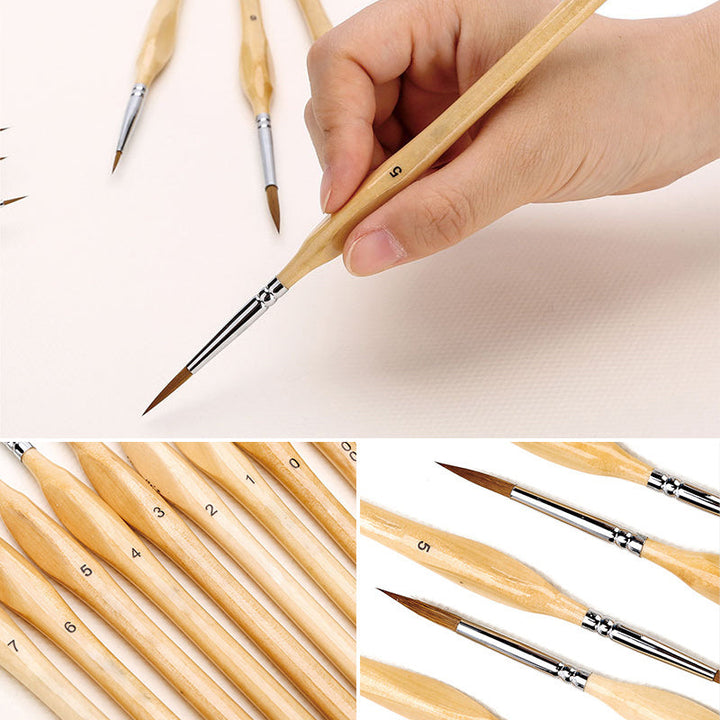 Skanto | 11 Pcs Miniatyr Detalj Malepensel Sett Med Naturlig Trehåndtak