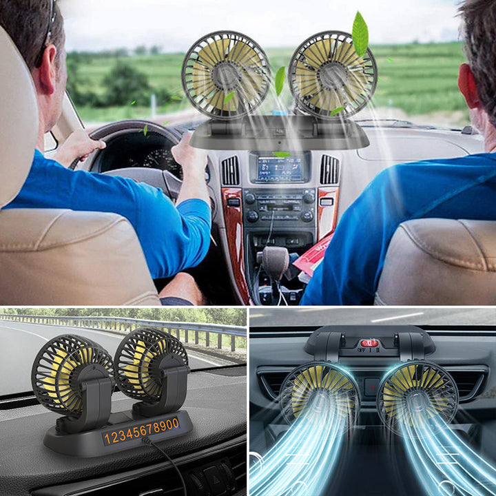 Mini svingbar vifte med dobbelt hode for bilen | Skanto