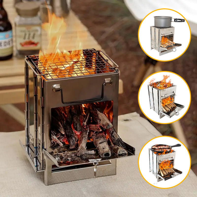 Skanto | Utendørs sammenleggbart vedovn mini rustfritt stål grill camping piknik