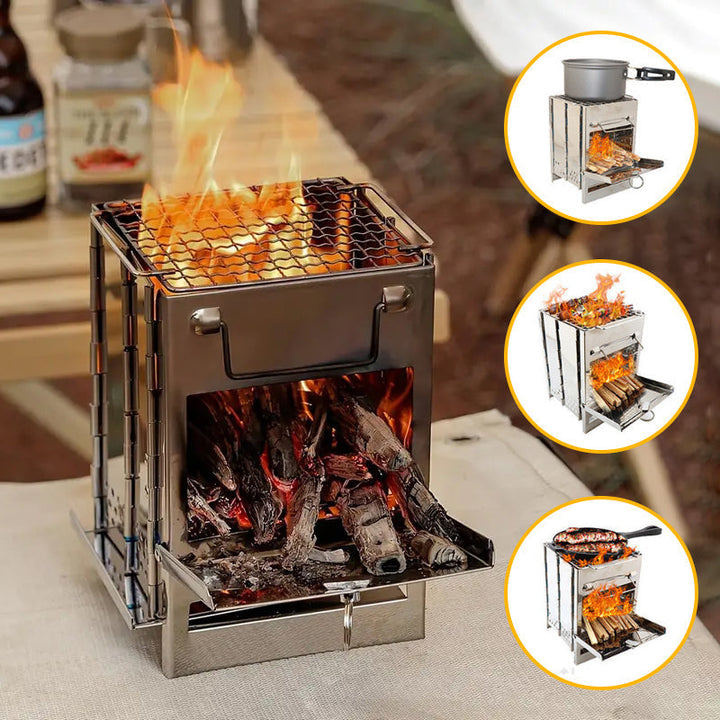 Skanto | Utendørs sammenleggbart vedovn mini rustfritt stål grill camping piknik