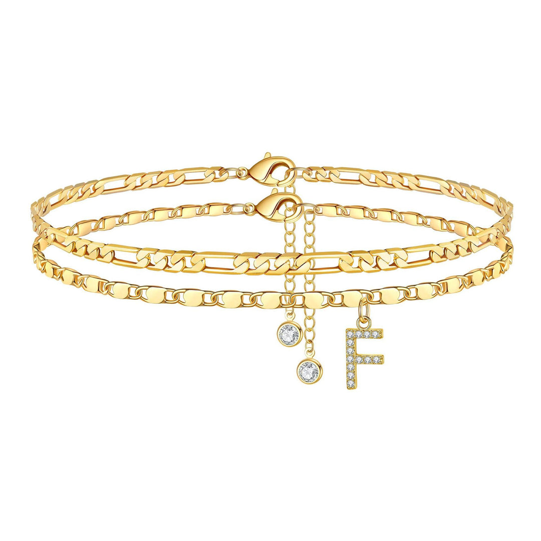 Skanto | 2pc 14k Diamant Bokstav Initial Ankelarmbånd