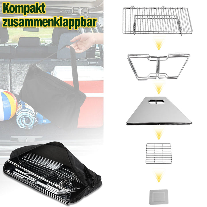 Foldbar Camping Grill i Rustfritt Stål med Høydejusterbar Grillstativ | Skanto