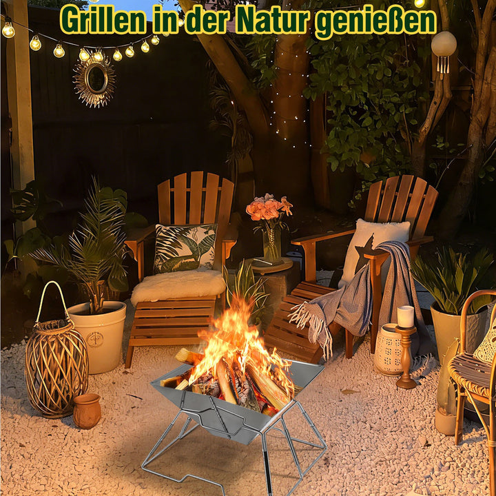 Foldbar Camping Grill i Rustfritt Stål med Høydejusterbar Grillstativ | Skanto