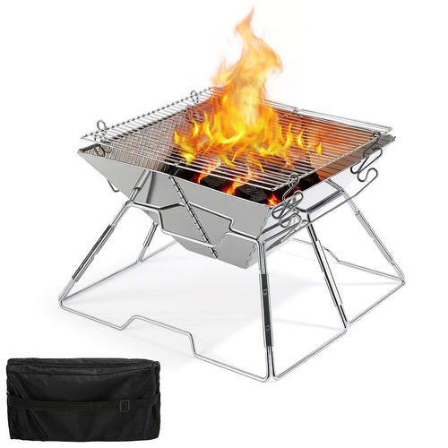 Foldbar Camping Grill i Rustfritt Stål med Høydejusterbar Grillstativ | Skanto