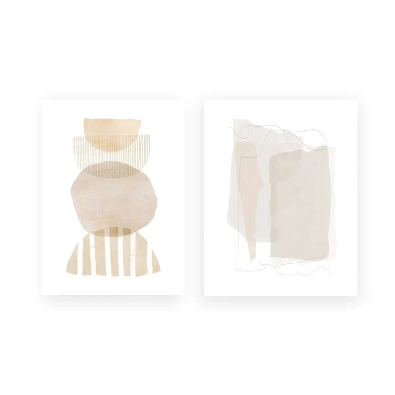 Set av 2 stykker Minimalistisk Nordisk Abstrakt Veggkunst Fint Kunst Lerrettrykk Enkel Beige Grå Jordtoner Bilder For Stue Soverom Kunst Dekor | Skanto