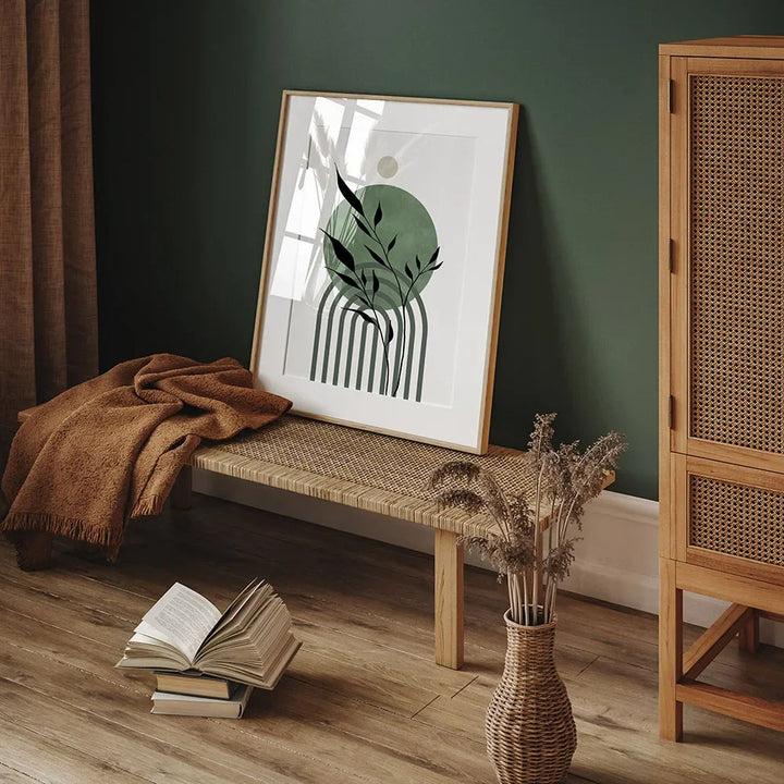 Sett med 3 stykke Jord Grønn Minimalistisk Geometrisk Linjekunst Blad Lerretstrykk Veggkunst Bilder for moderne stueinnredning | Skanto