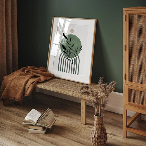 Sett med 3 stykke Jord Grønn Minimalistisk Geometrisk Linjekunst Blad Lerretstrykk Veggkunst Bilder for moderne stueinnredning | Skanto