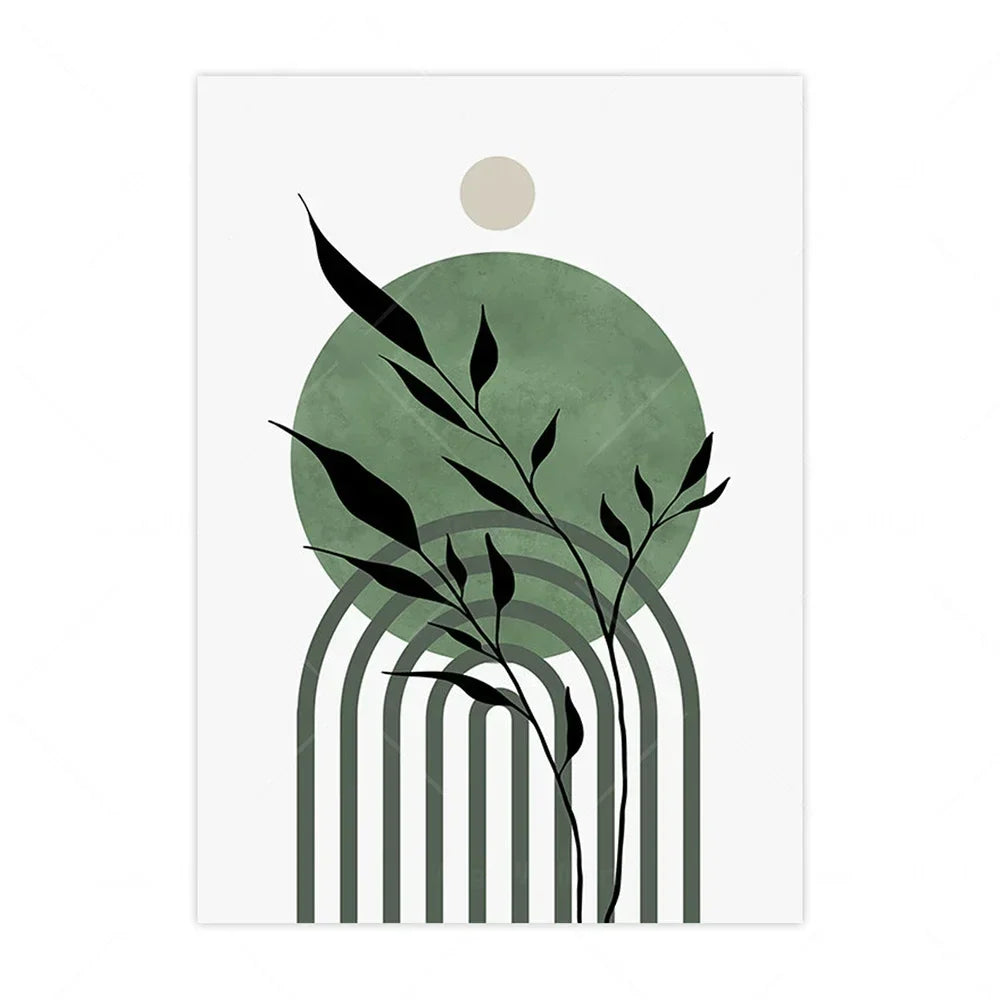 Sett med 3 stykke Jord Grønn Minimalistisk Geometrisk Linjekunst Blad Lerretstrykk Veggkunst Bilder for moderne stueinnredning | Skanto