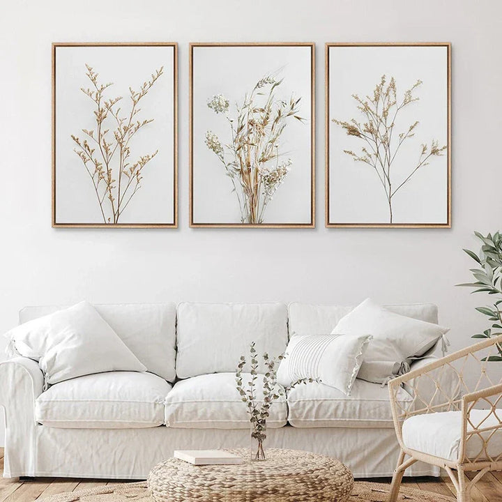 Sett med 3 stk ville blomster veggkunst Fin kunst lerrettrykk Minimalistiske botaniske trykk Plakater Bilder for stuedekor | Skanto