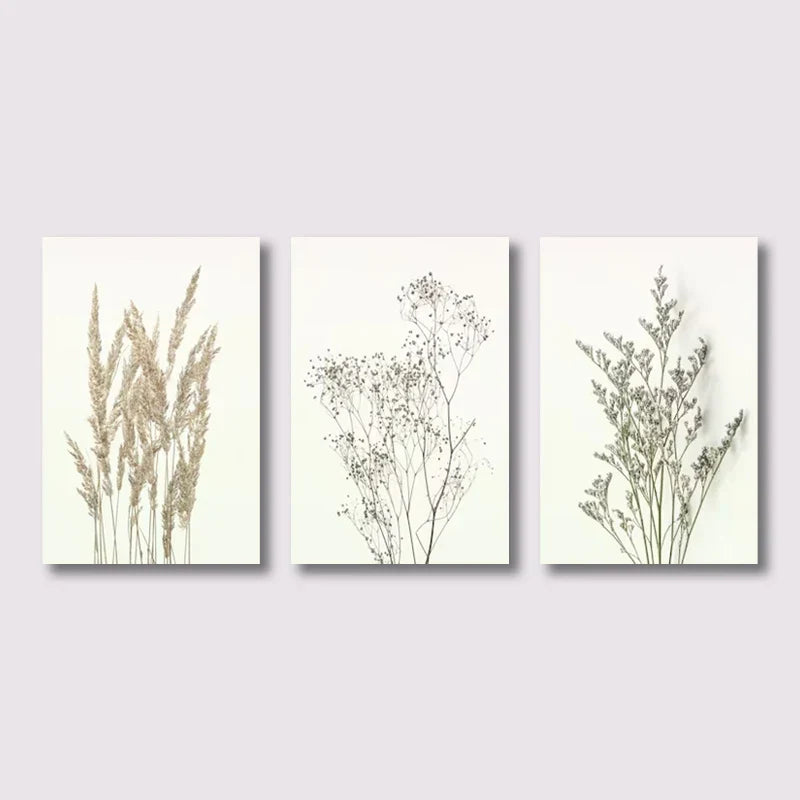 Sett med 3 stk ville blomster veggkunst Fin kunst lerrettrykk Minimalistiske botaniske trykk Plakater Bilder for stuedekor | Skanto