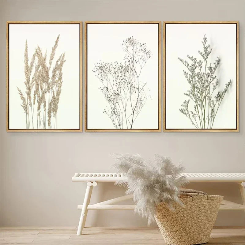 Sett med 3 stk ville blomster veggkunst Fin kunst lerrettrykk Minimalistiske botaniske trykk Plakater Bilder for stuedekor | Skanto