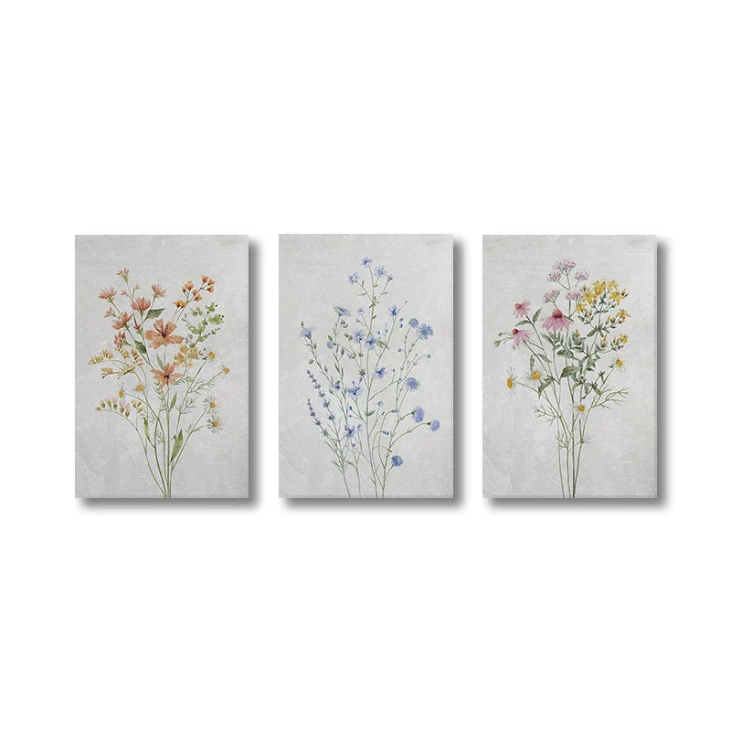 Sett med 3 stk ville blomster veggkunst Fin kunst lerrettrykk Minimalistiske botaniske trykk Plakater Bilder for stuedekor | Skanto