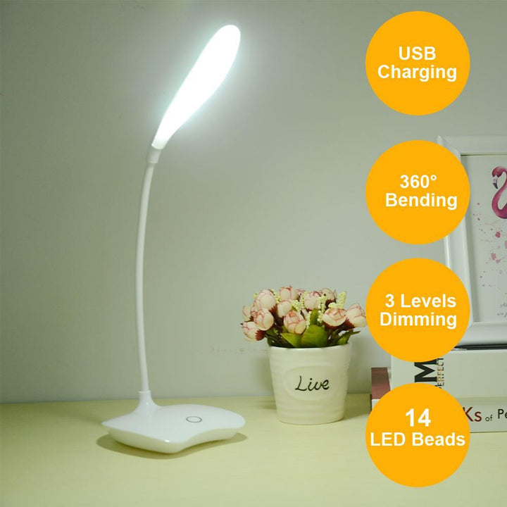 Skanto | Fleksibel 14 LED Stående Skrivebordslampe Moderne Berøringsbryter 3 Moduser Dimmer USB Oppladbar Leselys Studielampe for Soverom