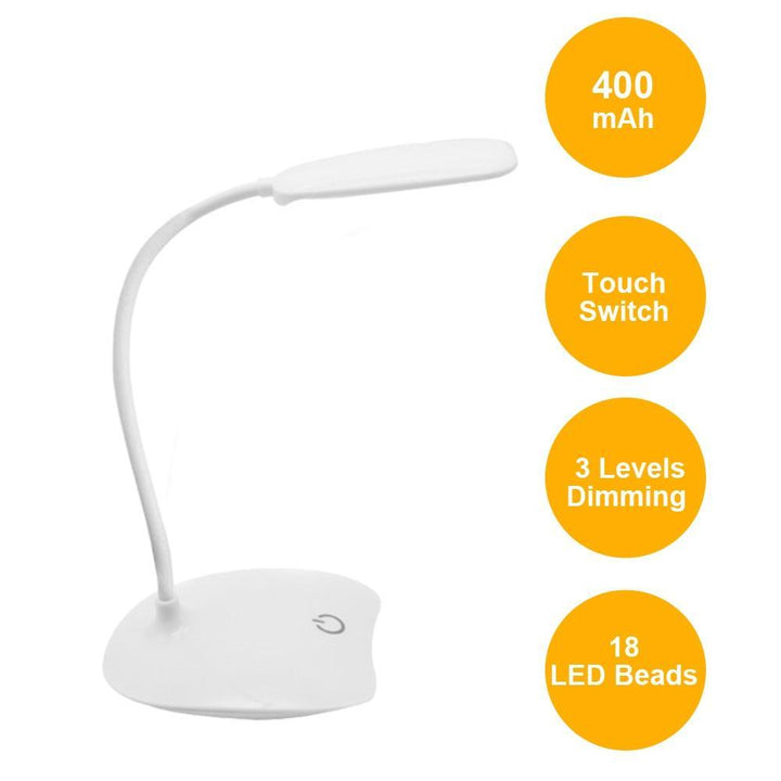 Skanto | Fleksibel 14 LED Stående Skrivebordslampe Moderne Berøringsbryter 3 Moduser Dimmer USB Oppladbar Leselys Studielampe for Soverom