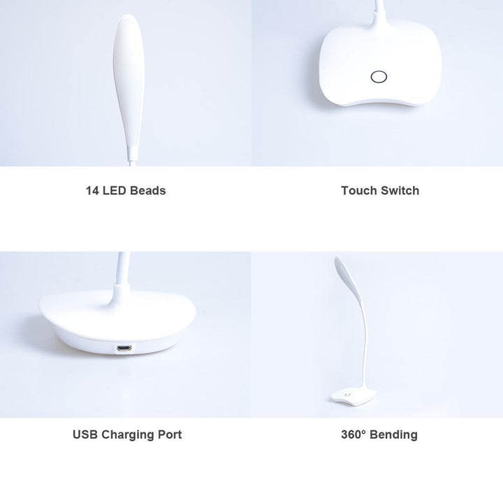Skanto | Fleksibel 14 LED Stående Skrivebordslampe Moderne Berøringsbryter 3 Moduser Dimmer USB Oppladbar Leselys Studielampe for Soverom