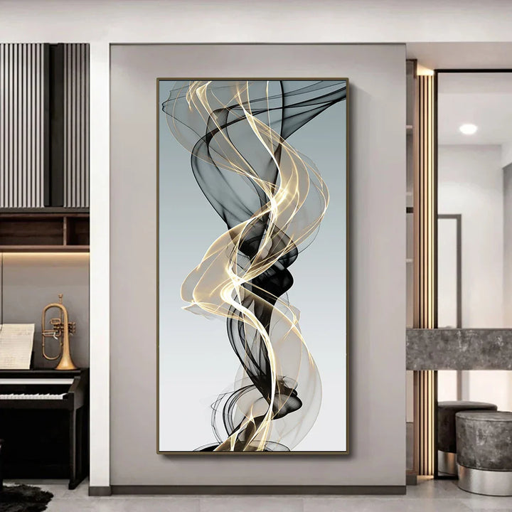Flytende abstrakt gylden grå veggkunst fine kunst lerretstrykk bilder for moderne leilighet stue foyer kontor kunst dekoreasjon | Skanto