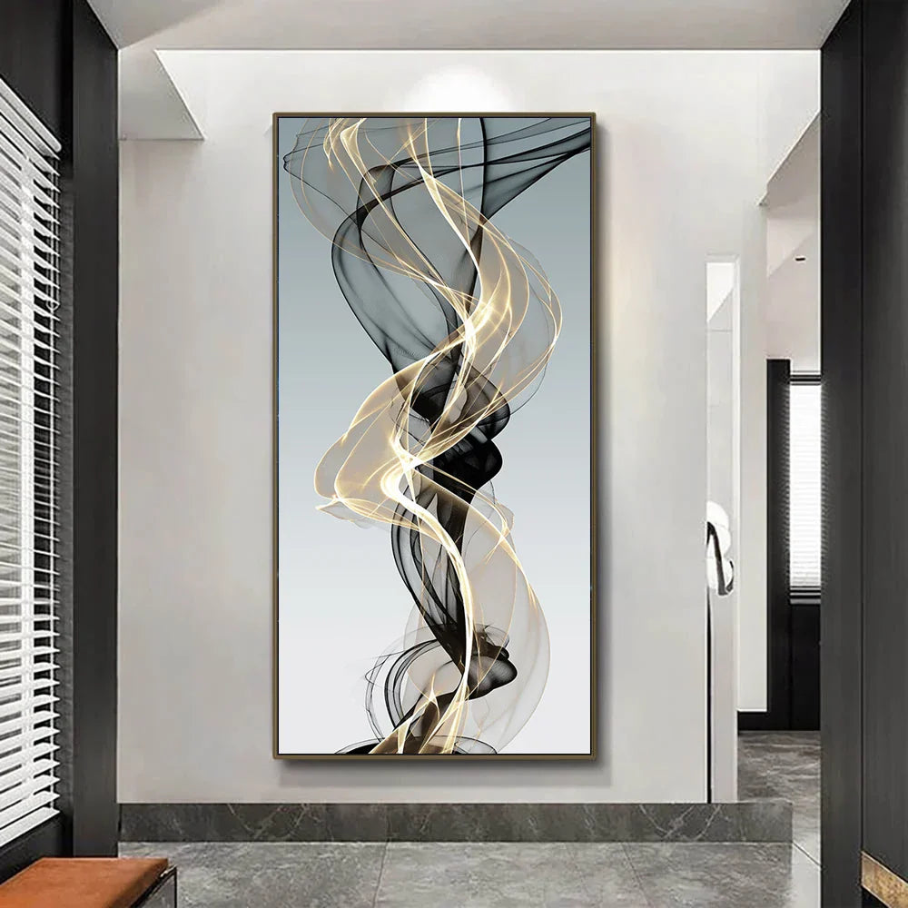 Flytende abstrakt gylden grå veggkunst fine kunst lerretstrykk bilder for moderne leilighet stue foyer kontor kunst dekoreasjon | Skanto