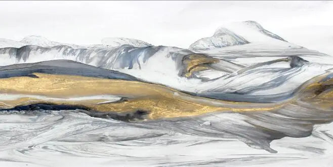 Flytende Abstrakt Gylden Snøfjell Landskap Veggkunst Fine Art Lerretsprint Bilde For Moderne Stue Kunst Over Sofaen | Skanto