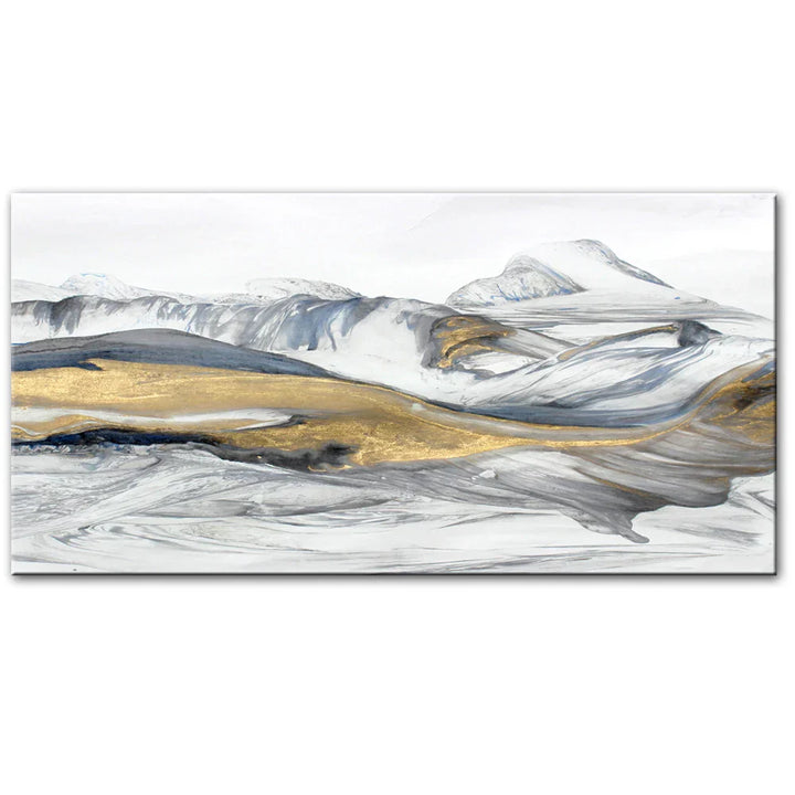 Flytende Abstrakt Gylden Snøfjell Landskap Veggkunst Fine Art Lerretsprint Bilde For Moderne Stue Kunst Over Sofaen | Skanto