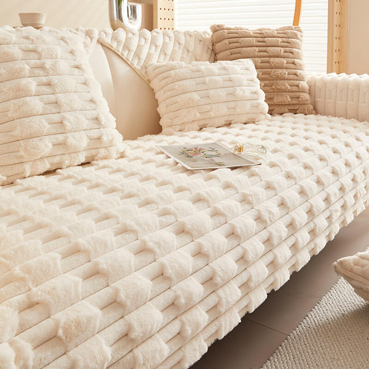 Fluffy Plush Stripet Møbelbeskytter Sofa Deksel - Rutsjfritt | Skanto