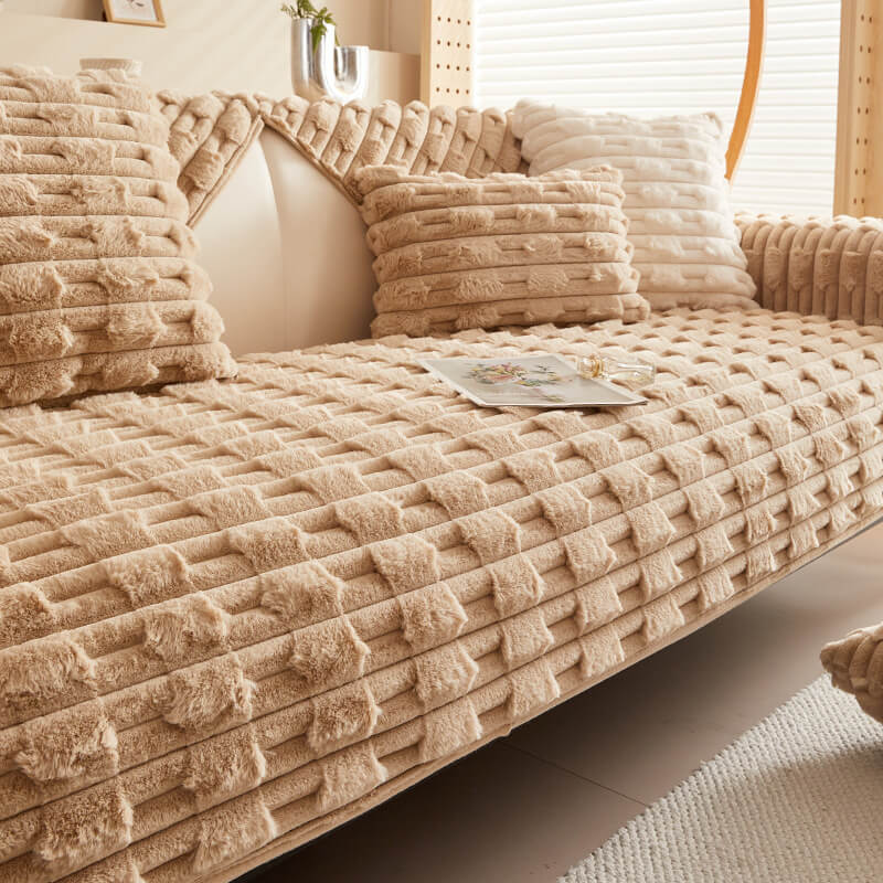Fluffy Plush Stripet Møbelbeskytter Sofa Deksel - Rutsjfritt | Skanto