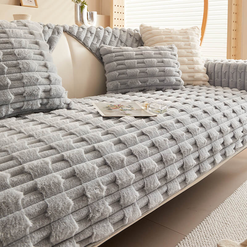 Fluffy Plush Stripet Møbelbeskytter Sofa Deksel - Rutsjfritt | Skanto