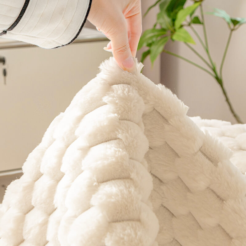 Fluffy Plush Stripet Møbelbeskytter Sofa Deksel - Rutsjfritt | Skanto