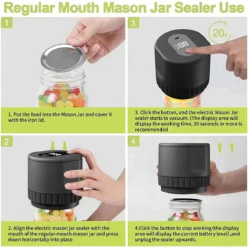 Skanto | Elektrisk Mason Jar Vakuum Forseglingssett | Trådløst og Effektivt Vakuumsystem for Mason Jar - Enkel Matbevaring
