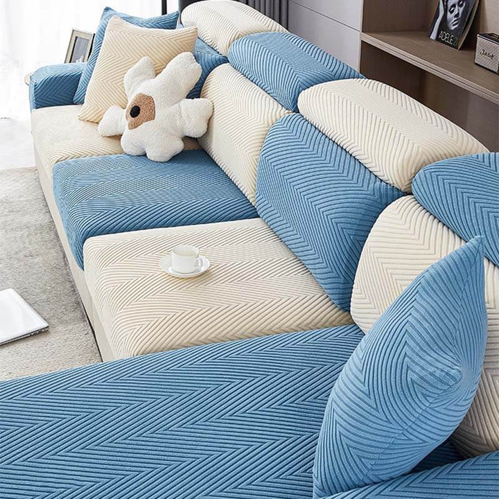 Fullstendig innpakket fiskebensmønster sofaovertrekk i slitesterk chenille | Skanto
