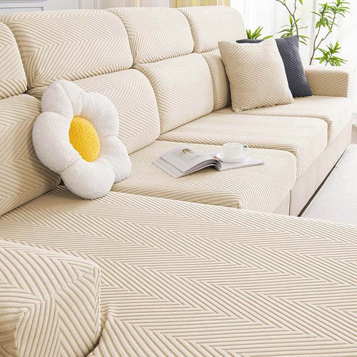 Fullstendig innpakket fiskebensmønster sofaovertrekk i slitesterk chenille | Skanto