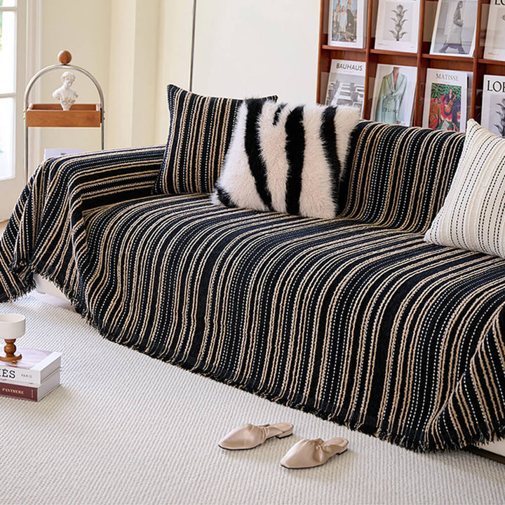 All-Season Stripete Frynser Chenille Holdbar Sofa Dekket | Skanto