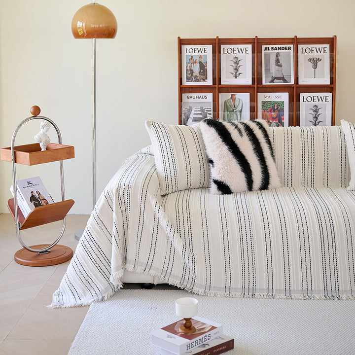 All-Season Stripete Frynser Chenille Holdbar Sofa Dekket | Skanto