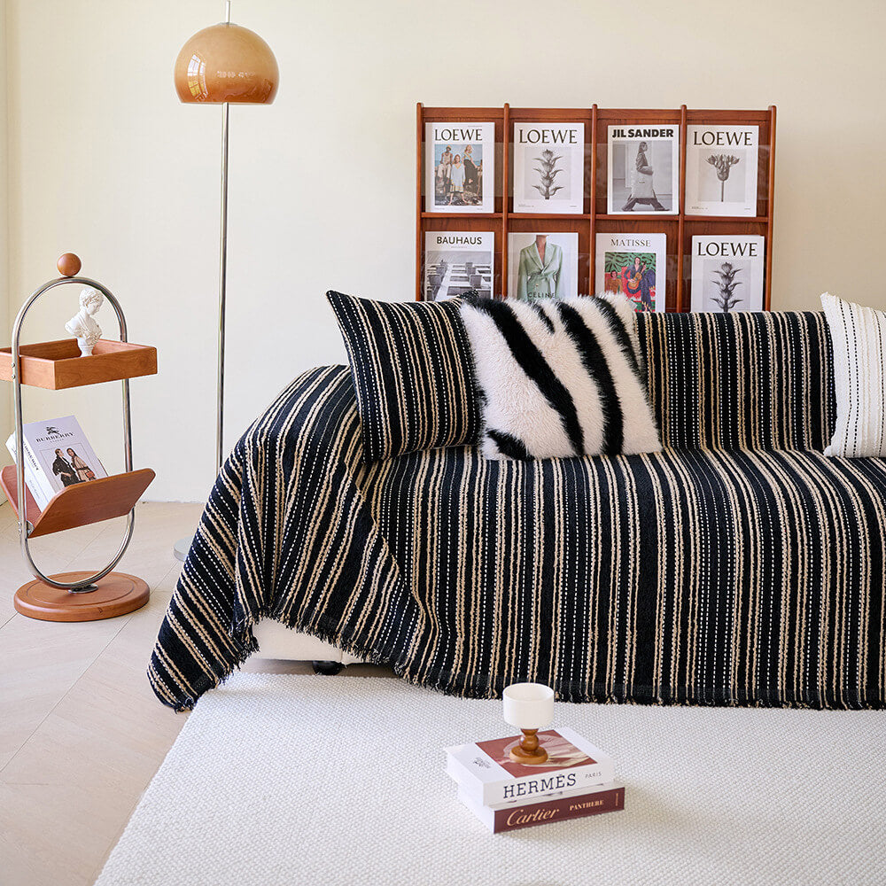 All-Season Stripete Frynser Chenille Holdbar Sofa Dekket | Skanto