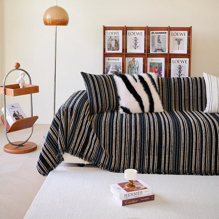 All-Season Stripete Frynser Chenille Holdbar Sofa Dekket | Skanto