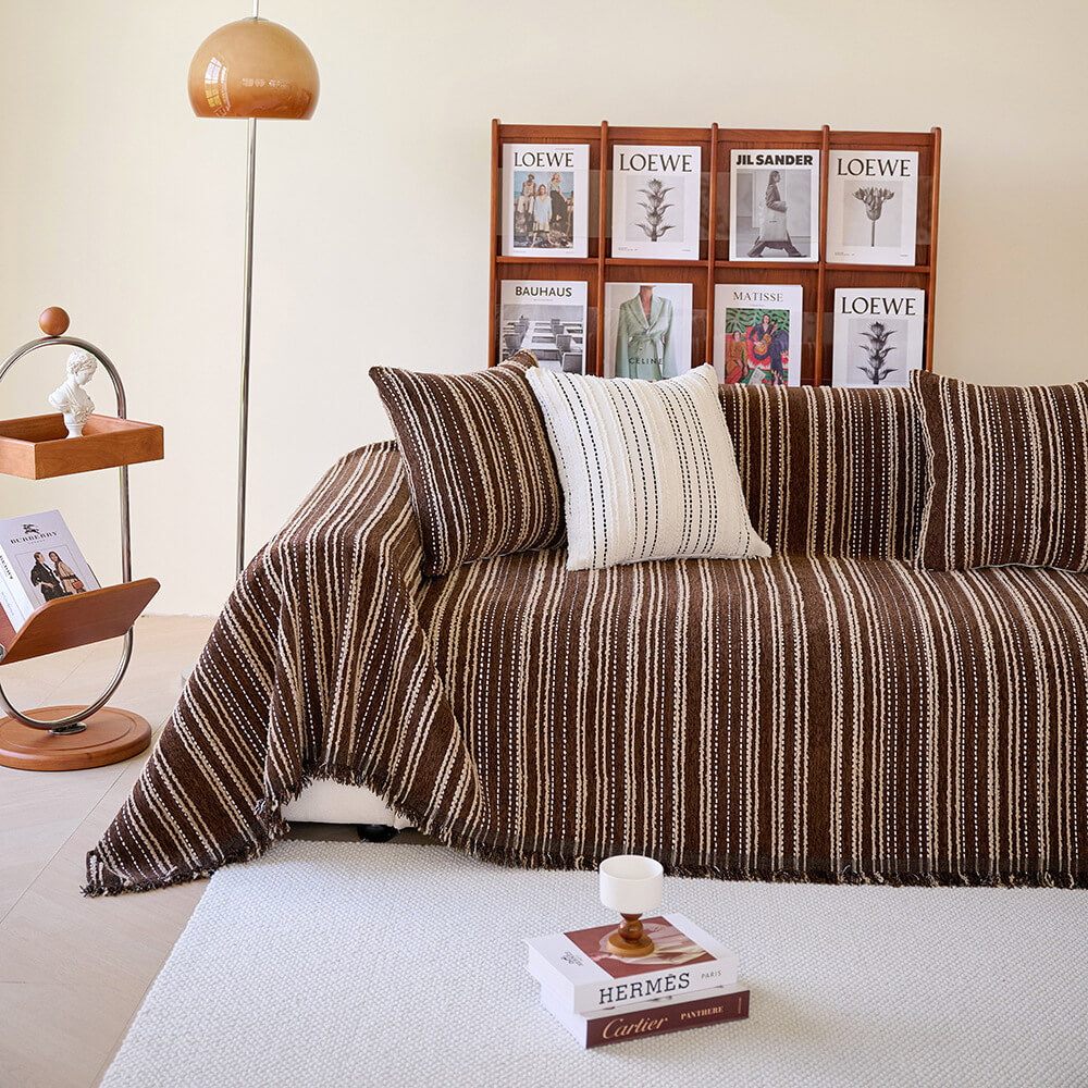 All-Season Stripete Frynser Chenille Holdbar Sofa Dekket | Skanto
