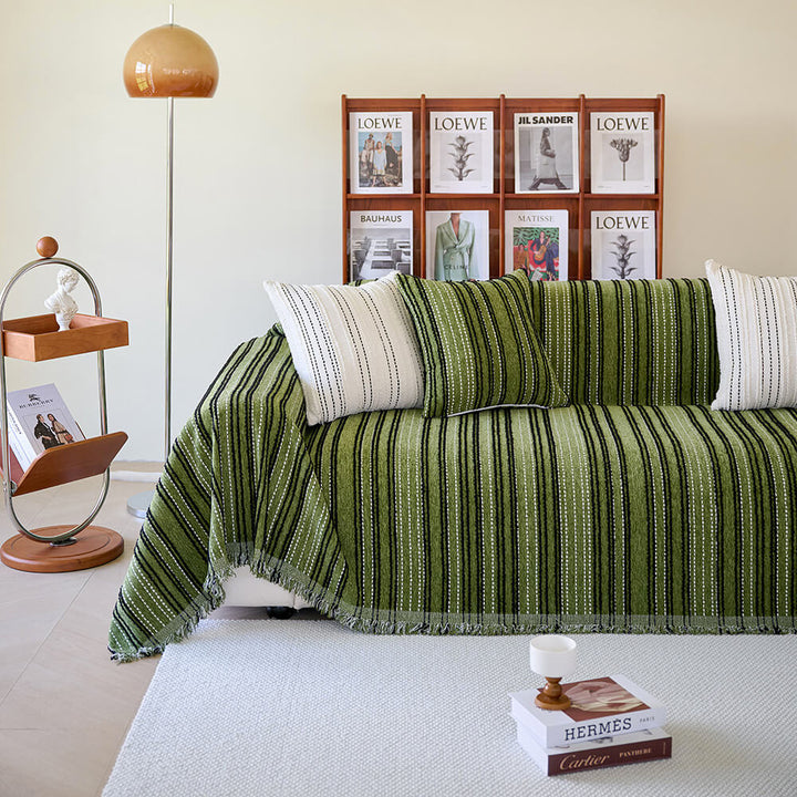 All-Season Stripete Frynser Chenille Holdbar Sofa Dekket | Skanto