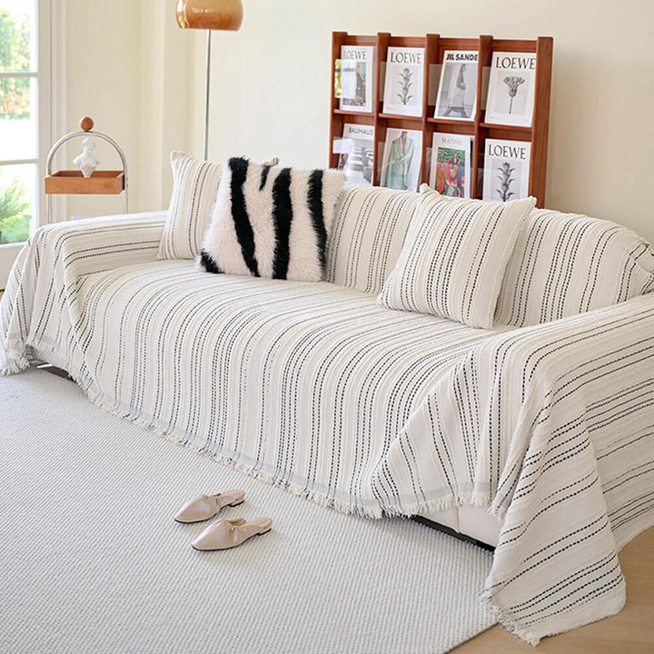 All-Season Stripete Frynser Chenille Holdbar Sofa Dekket | Skanto