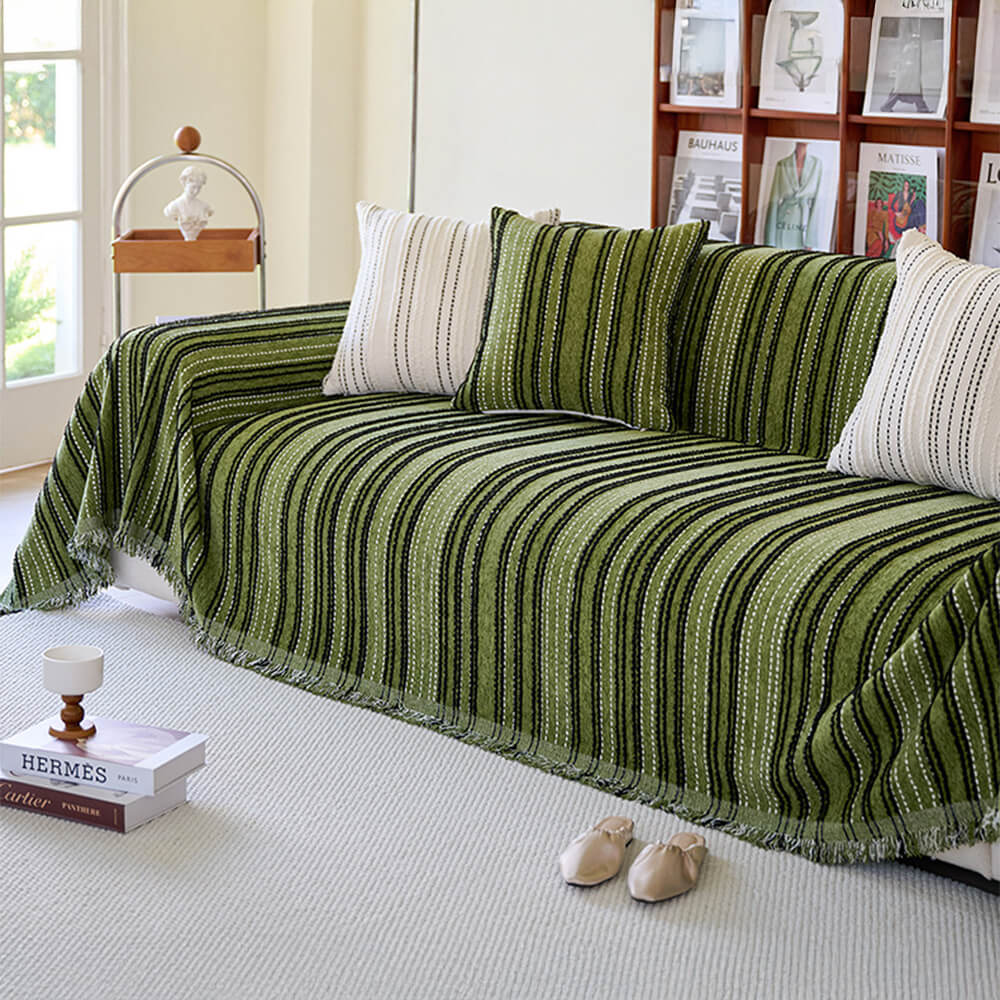 All-Season Stripete Frynser Chenille Holdbar Sofa Dekket | Skanto