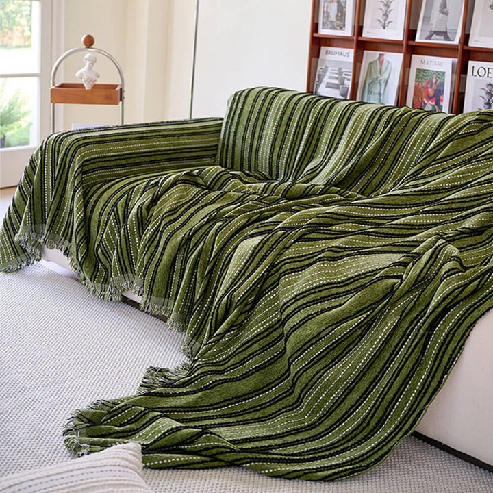 All-Season Stripete Frynser Chenille Holdbar Sofa Dekket | Skanto