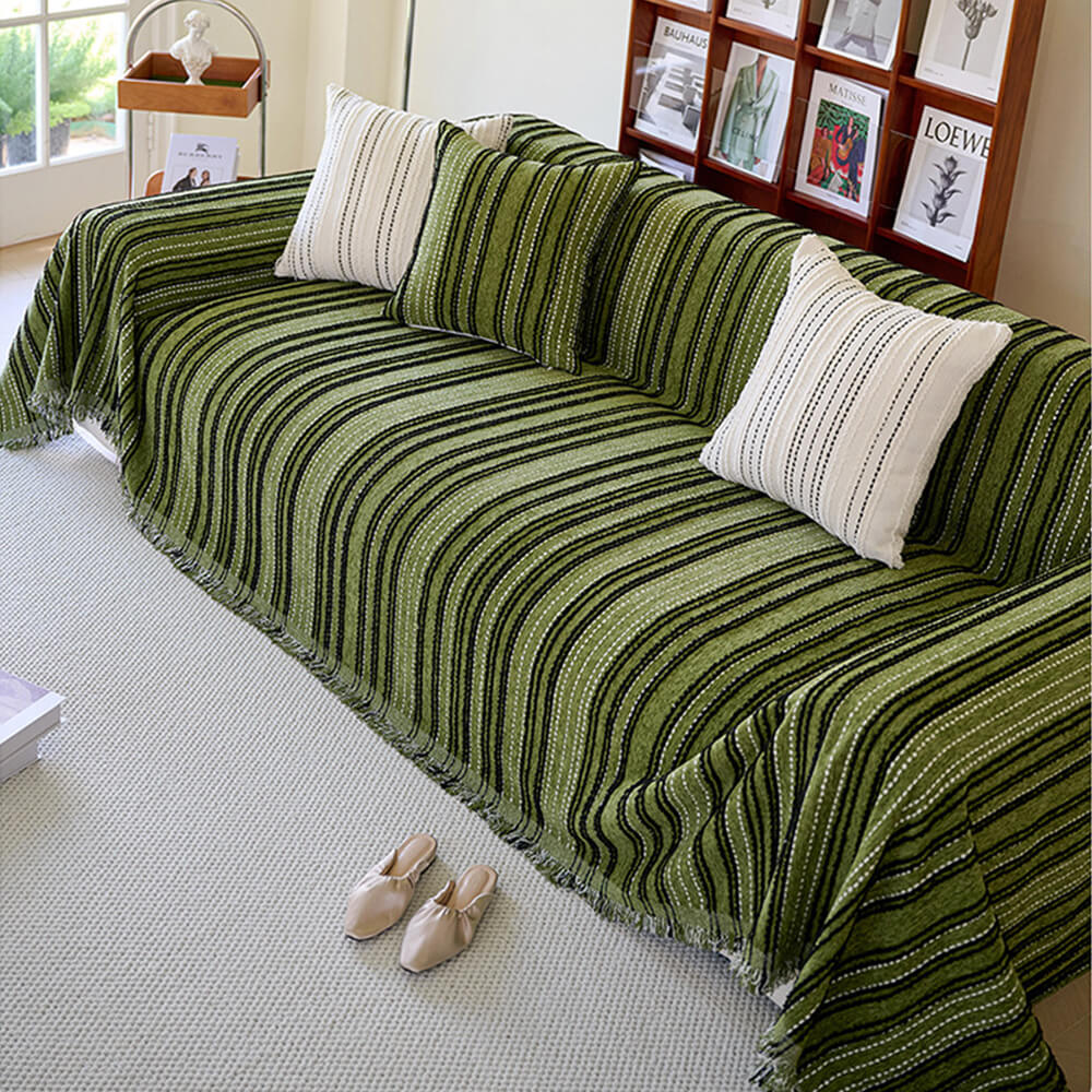 All-Season Stripete Frynser Chenille Holdbar Sofa Dekket | Skanto