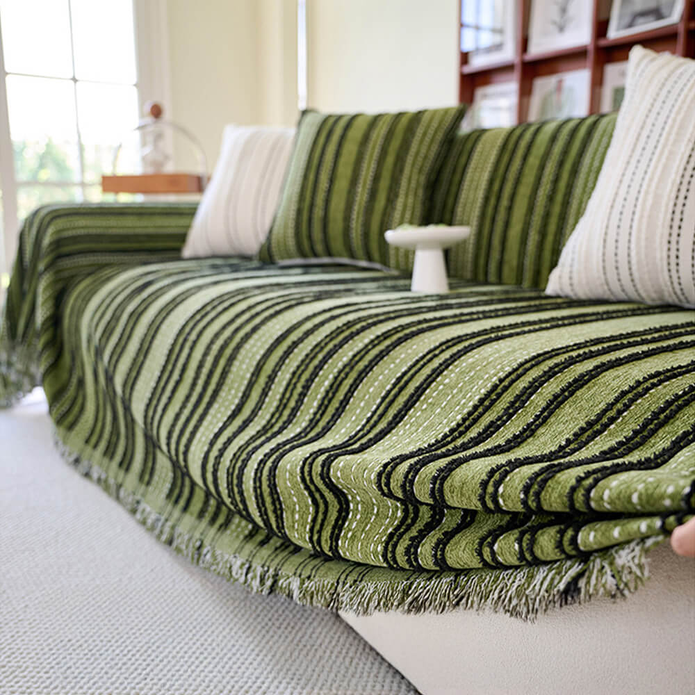 All-Season Stripete Frynser Chenille Holdbar Sofa Dekket | Skanto