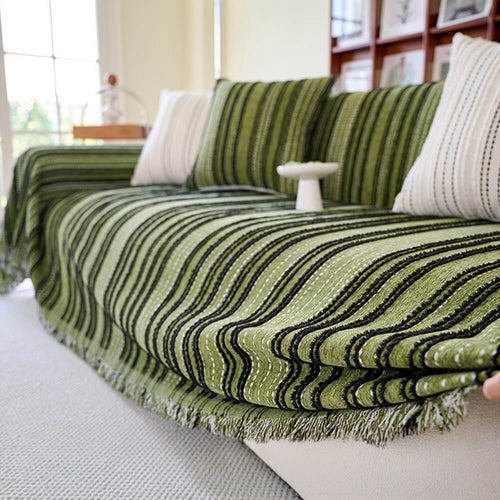 All-Season Stripete Frynser Chenille Holdbar Sofa Dekket | Skanto