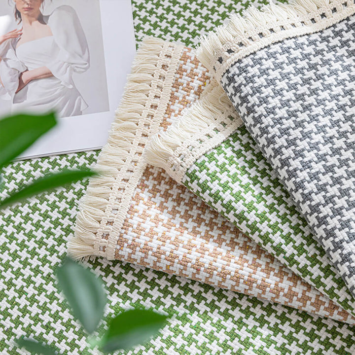 Houndstooth-mønster Elegant Frynse Myk Bomull Lin Bukse Deksel | Skanto