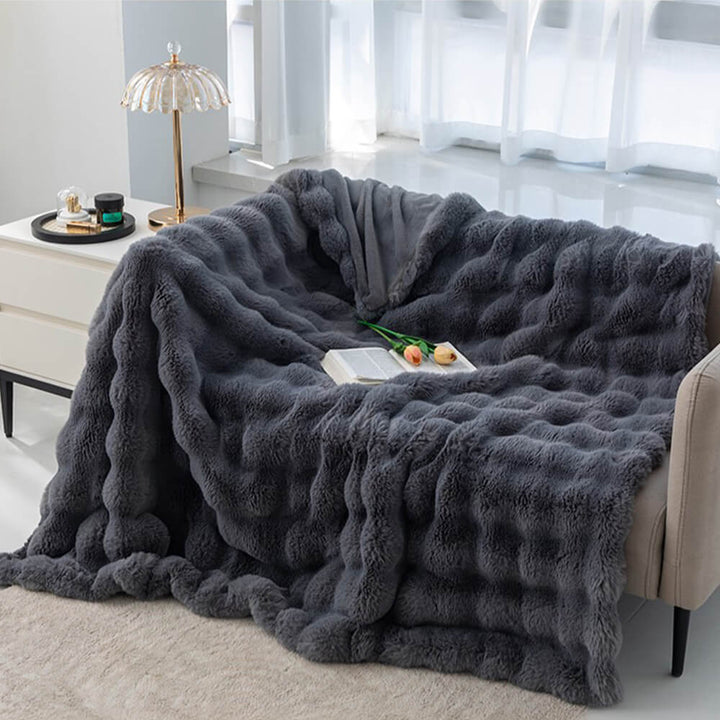 Skanto | Premium Bubble Dobbel Lag Tykk Falsk Kanin Pels Teppe