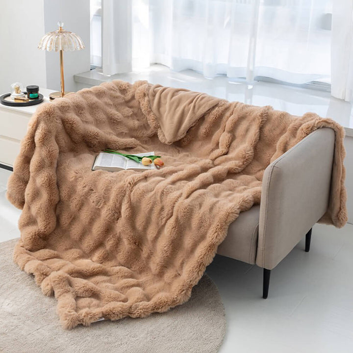 Skanto | Premium Bubble Dobbel Lag Tykk Falsk Kanin Pels Teppe