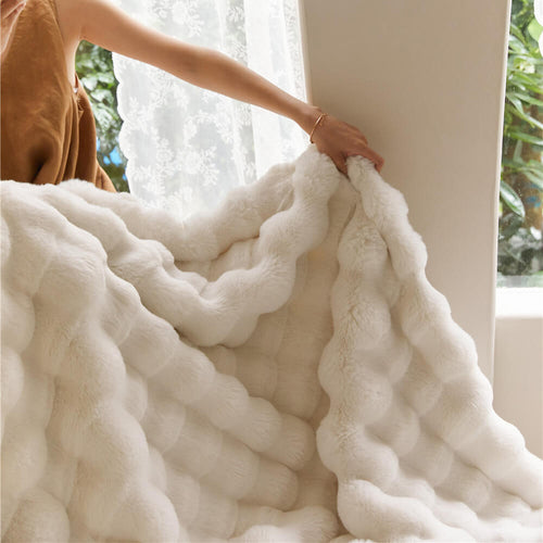 Skanto | Premium Bubble Dobbel Lag Tykk Falsk Kanin Pels Teppe