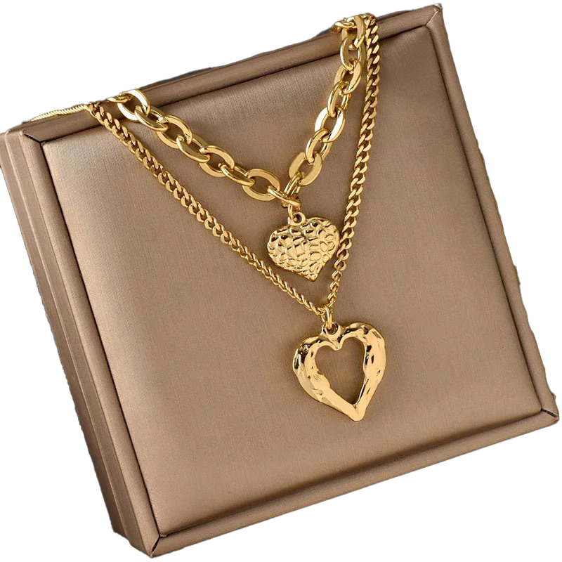 Skanto | Chic Double-Layer Heart & Cuban Link Chain Choker Necklace