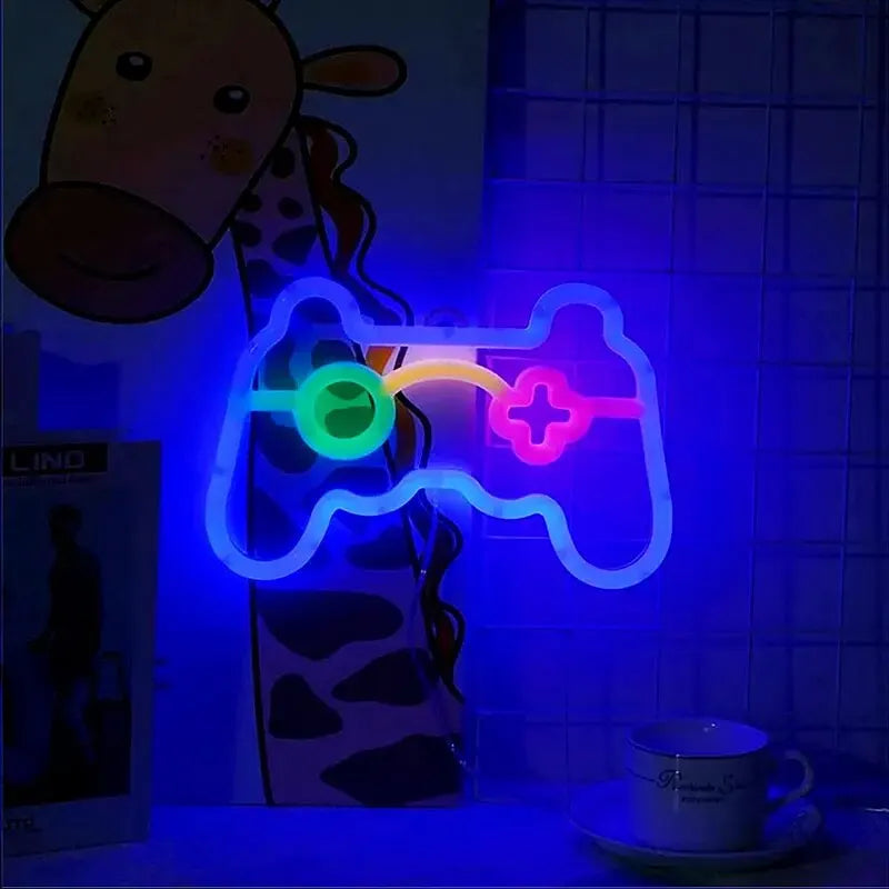 Belyst Gaming Kontroller LED Skilt – Neon Veggdekor for Gamer Rom, Retro Konsoll Emblem | Skanto